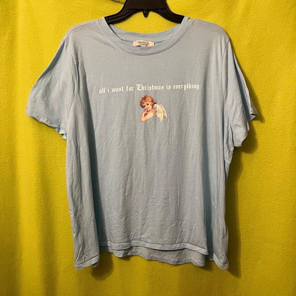 Baby Blue Angel Graphic Tee 1x Christmas Plus Forever 21 Top